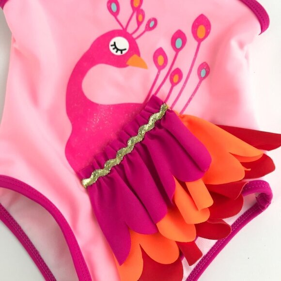 Candlesticks Infant Pink Peacock One Piece Swimsuit Size 9 Months - Picture 2 of 5